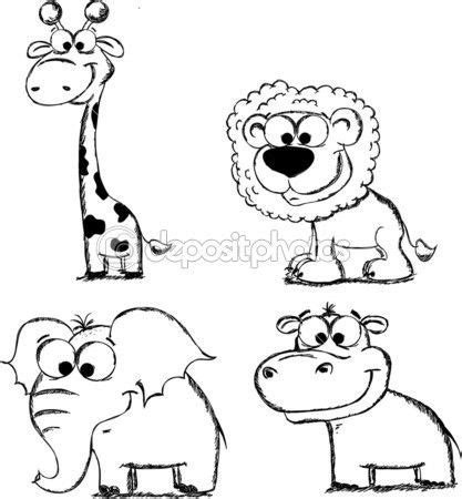 kreslene zvirata zirafa lev slon hroch stockova ilustrace
