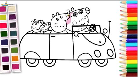 peppa pig family car coloring pages  kids coloring book youtube
