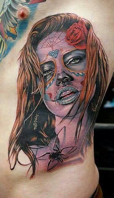 American Sugar Skull Face Tat Girl Tattoos Black Ink