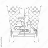 Curtains Pages Coloring Window Template Curtain sketch template