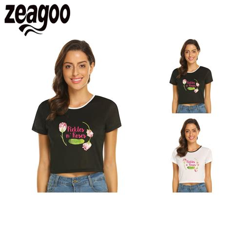Zeagoo Exposed Casual O Neck Short Sleeve Solid Women Navel T Shirt