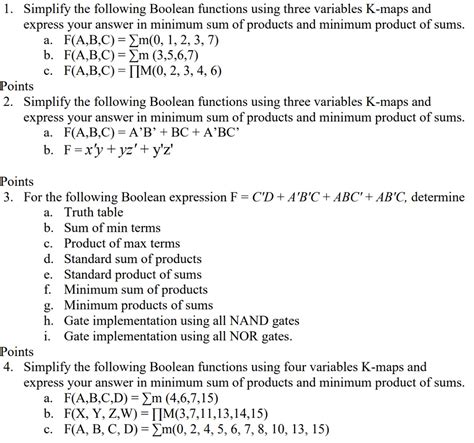 Solved 1 Simplify The Following Boolean Functions Using