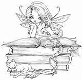 Coloring Fairy Pages Adult Reading Books Book Lover Lovers Printable Tales Drawing Kids Drawings Stamps Perhaps She Sheets Whimsy Visit sketch template