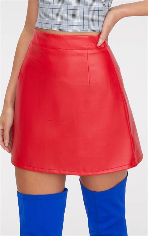 red faux leather a line mini skirt prettylittlething usa
