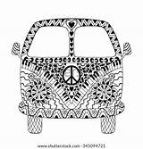 Coloring Hippie Van Adult Car Pages Zentangle Mini Anti Vintage Vector Stress 70s Hippy 60s Style Shutterstock 1960s Retro High sketch template