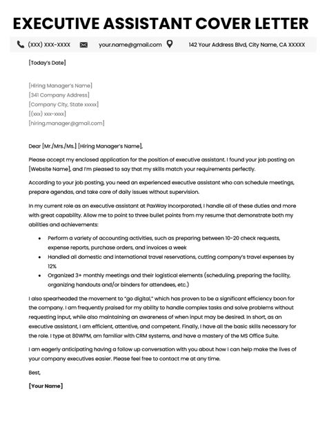 executive assistant cover letter example and tips resume genius