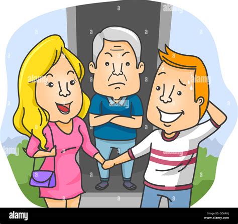 ilustración de un padre mostrando su aversión por el novio de su hija