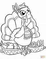 Coloring Cute Turkey Thanksgiving Pages Baskets Template sketch template
