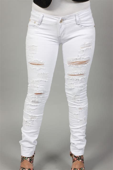 Ladies White Denim Ripped Skinny Jeans Size New 6 14 Uk Ebay