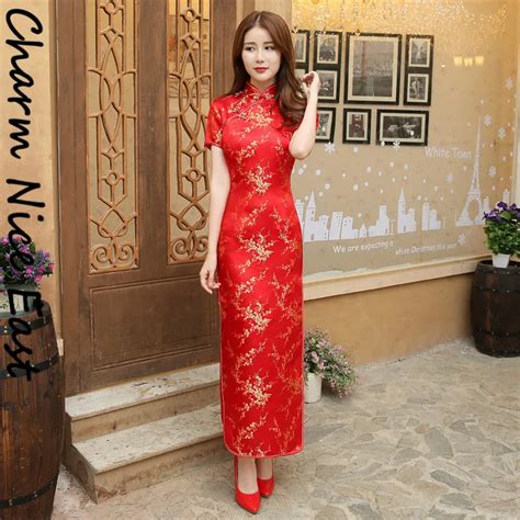 red satin cheongsam chinese national sexy women s qipao elegant short
