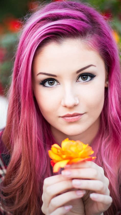 pink hairs girl portrait beautiful eyes iphone wallpaper