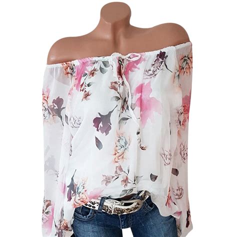 sexy plus size women off shoulder floral printed blouse shirts summer
