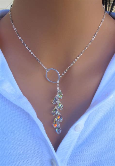 mothers day sale crystal lariat necklace in sterling silver inspired by carrie bradshaw from