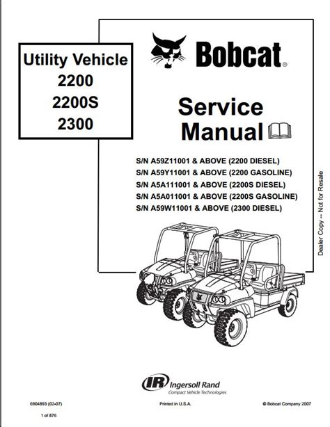 bobcat    utility vehicle service repair workshop manual az aw