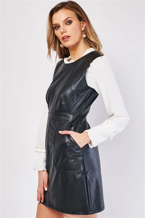 sleeveless mini faux leather dress black