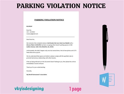 parking violation notice warning letter parking warning wrong