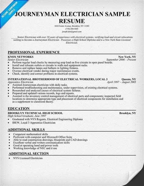 resume  electrician google search sample resume cover letter