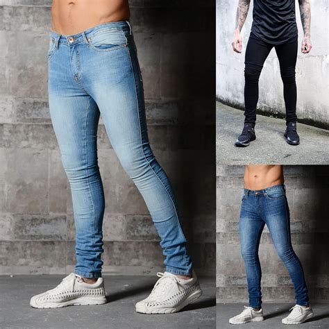 fashion skinny jeans mens straight   casual biker denim jean male stretch trouser ripped