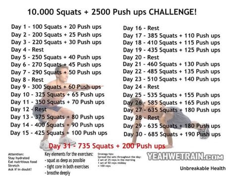 30 days challenge 10 000 squats 2 500 push ups healthy body push up