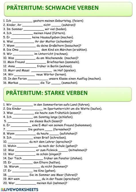 praeteritum interactive worksheet   german grammar german language learning german language
