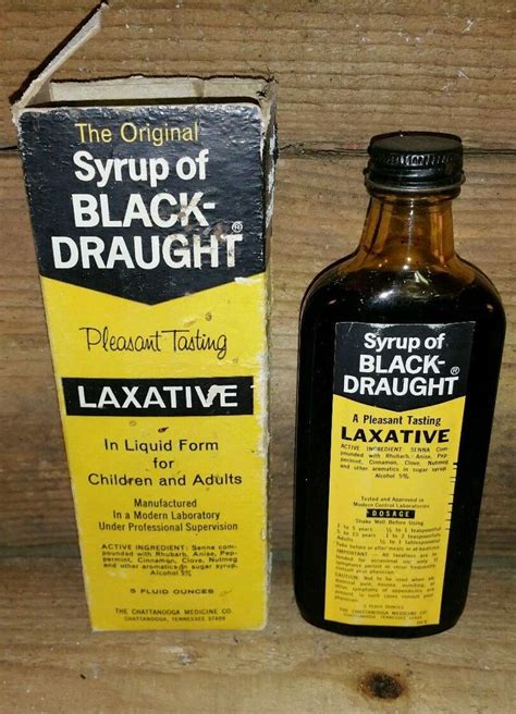 nib vintage black draught laxative bottle  oz  orginal box nos