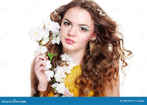 Young Beautiful Girl Holding Flowers Stock Image Image Of Freshness