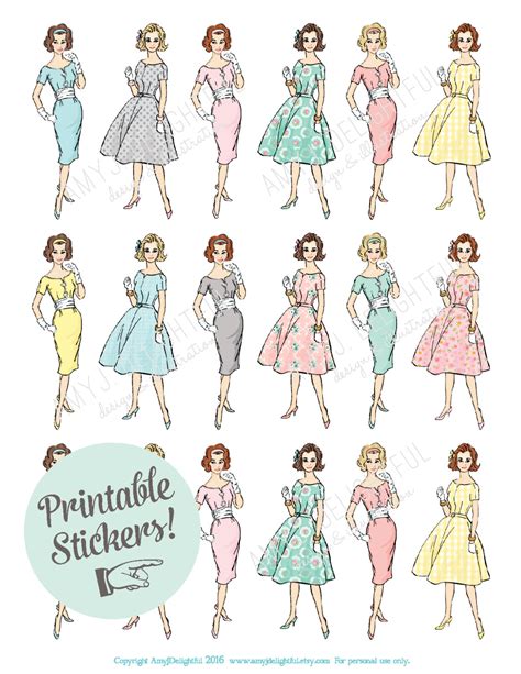 printable spring retro girl stickersdigital file instant etsy
