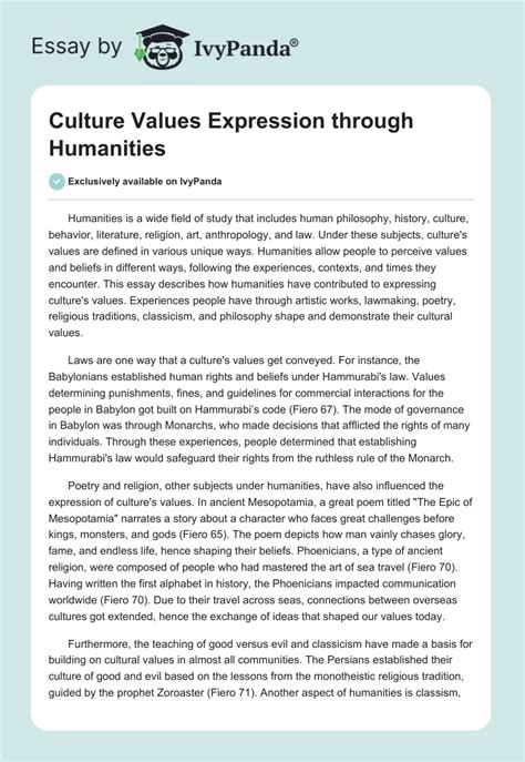 culture values expression  humanities  words essay
