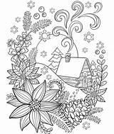 Crayola Kleurplaat Sneeuw Mandala Hut Adults Schnee Kleurplaten Blokhut Kabine Bookdrawer sketch template