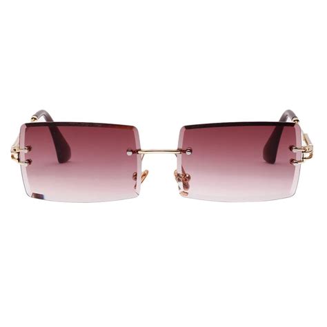 womens rectangle cut rimless sunglasses retro design tinted lens