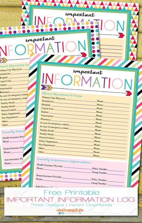 printable important information log    mopping  floor