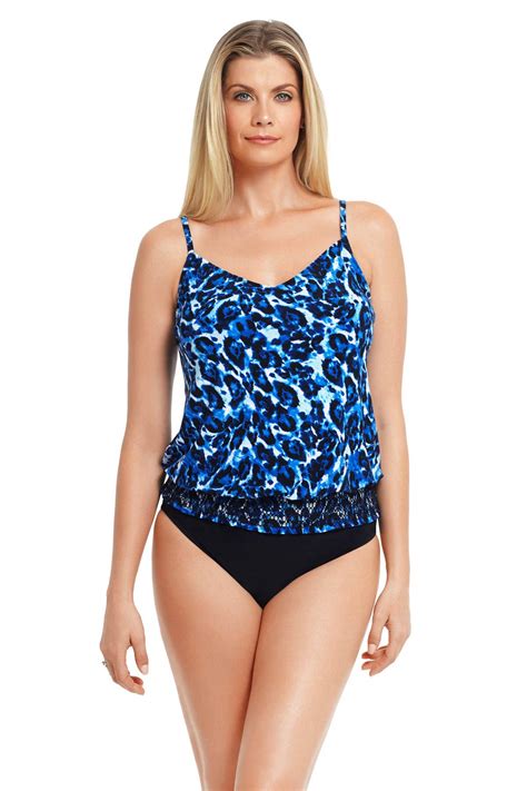 magicsuit womens swimwear blue tide justina blouson smocked hem tankini bathing suit top