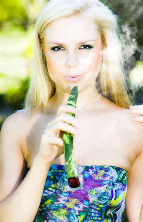 hot blonde girl smoking leaf stock image image of complexion