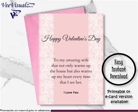 wife valentines card printable card valentine gift  card etsy