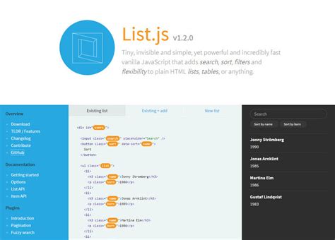 listjs add search sort filters  flexibility   jump
