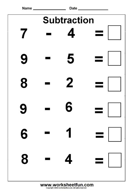 subtraction  kindergarten subtraction worksheets  printable