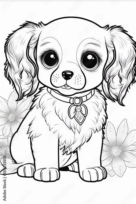 illustrazione stock  puppy  big eyes sitting   flower coloring
