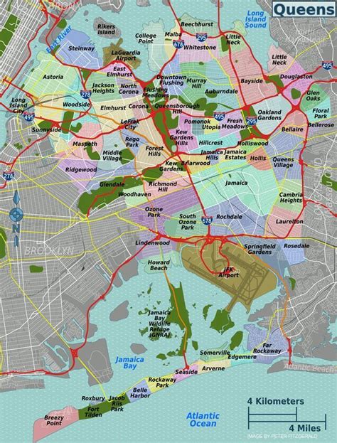 A Map Of Queens New York And The Surrounding Area That Is Highlighted