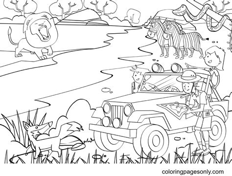 safari jeep  animals coloring page  printable coloring pages