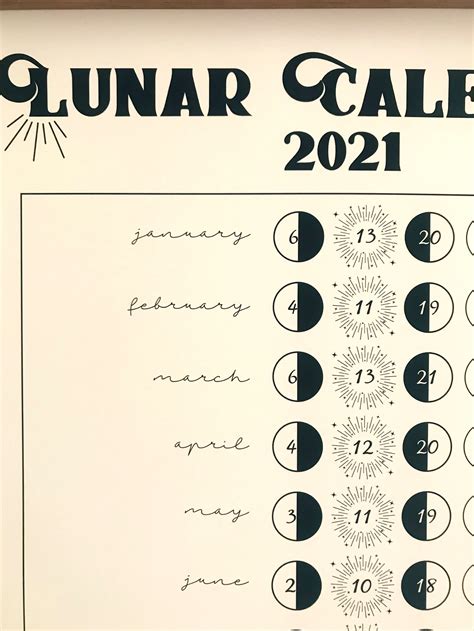 lunar calendar moon phase chart etsy