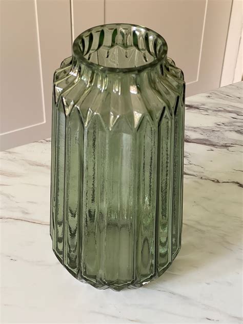 Green Bottle Vase 27cm Green Glass Vase Vintage Style Vase Etsy