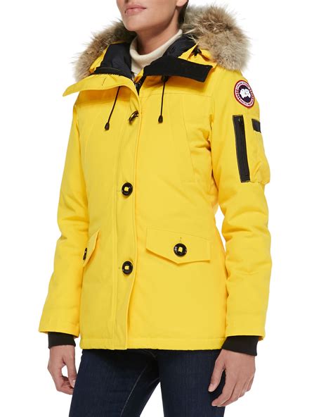 canada goose montebello fur trimmed shell down parka jacket in yellow