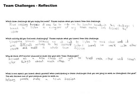 written reflection team challenges   australian curriculum