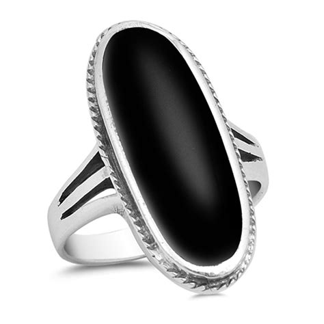 sterling silver womens simulated black onyx long wide oval ring sizes