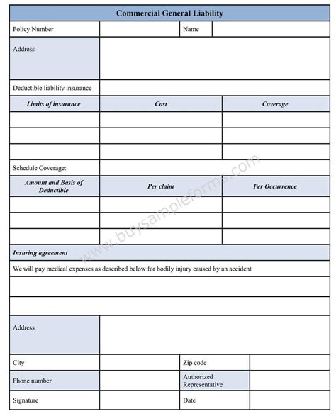 commercial general liability form  word format sample cgl