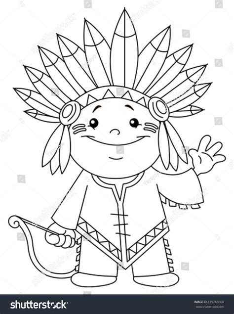 outlined indian kid coloring page stock vector illustration