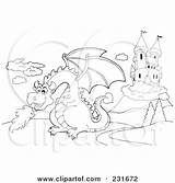 Outline Dragon Castle Coloring Illustration Visekart Royalty Clipart Rf sketch template