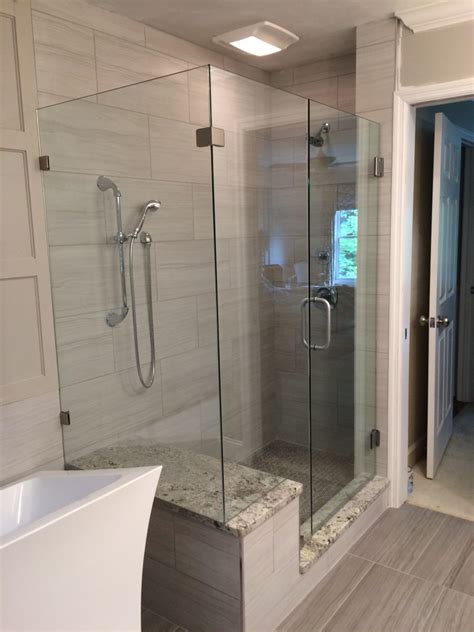frameless ultra clear glass shower enclosure with 90 degree panel and