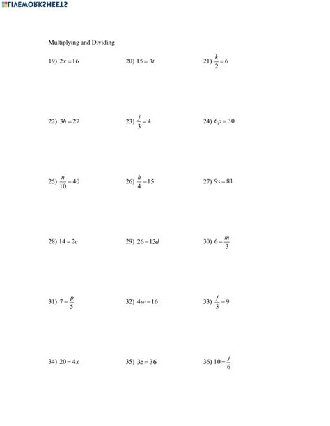 step equations  multiplication  division worksheet times