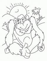 Ape Coloring Pages Enjoying Sunbath Gorilla Popular sketch template